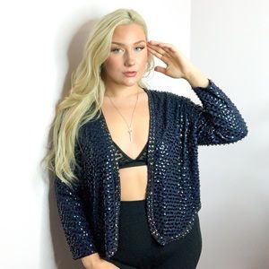 Gorgeous sequinned and jewelled blue swing jacket